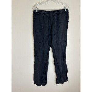 Allen Allen Pants Womens Medium Black 100% Linen Drawstring Lagenlook Boho